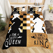 (Gold Black White, Double(No Comforter)) King and Queen Crown Duvet Cover Black White Mr Mrs Double Bedding Set For Adults Men Women,His And Hers Couple Comforter Cover Valentine'S Day
