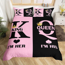 (Black Pink Gold, King(No Comforter)) King and Queen Crown Duvet Cover Black White Mr Mrs Double Bedding Set For Adults Men Women,His And Hers Couple Comforter Cover Valentine'S Day