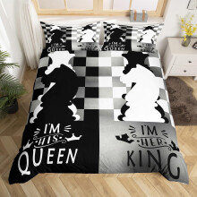 (Silver Gray Black, King(No Comforter)) King and Queen Crown Duvet Cover Black White Mr Mrs Double Bedding Set For Adults Men Women,His And Hers Couple Comforter Cover Valentine'S Day