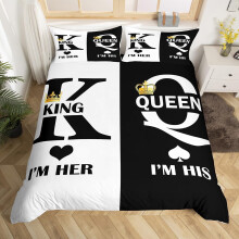 (Black White Gold, Single(No Comforter)) King and Queen Crown Duvet Cover Black White Mr Mrs Double Bedding Set For Adults Men Women,His And Hers Couple Comforter Cover Valentine'S Day