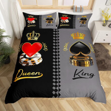 (Black Gray Gold, Single(No Comforter)) King and Queen Crown Duvet Cover Black White Mr Mrs Double Bedding Set For Adults Men Women,His And Hers Couple Comforter Cover Valentine'S Day