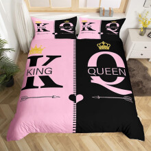 (Pink Black Gold, Single(No Comforter)) King and Queen Crown Duvet Cover Black White Mr Mrs Double Bedding Set For Adults Men Women,His And Hers Couple Comforter Cover Valentine'S Day
