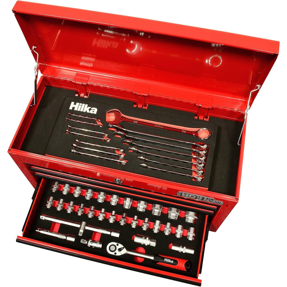 Hilka tool storage chest with 47 piece eva socket spanner tool kit