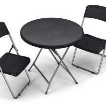 Black Rattan Wood Look Round Folding Table Outdoor Bistro Garden Patio Furniture