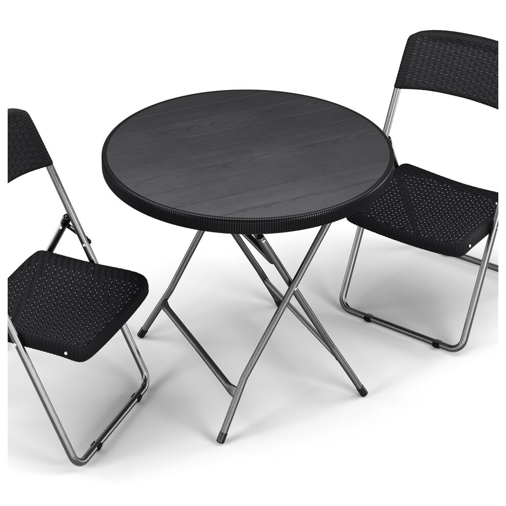 Black Rattan Wood Look Round Folding Table Outdoor Bistro Garden Patio Furniture