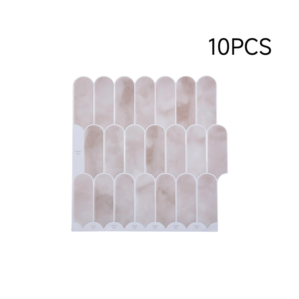 (Light Beige) 10Pcs Self-Adhesive Wall Tile Stickers