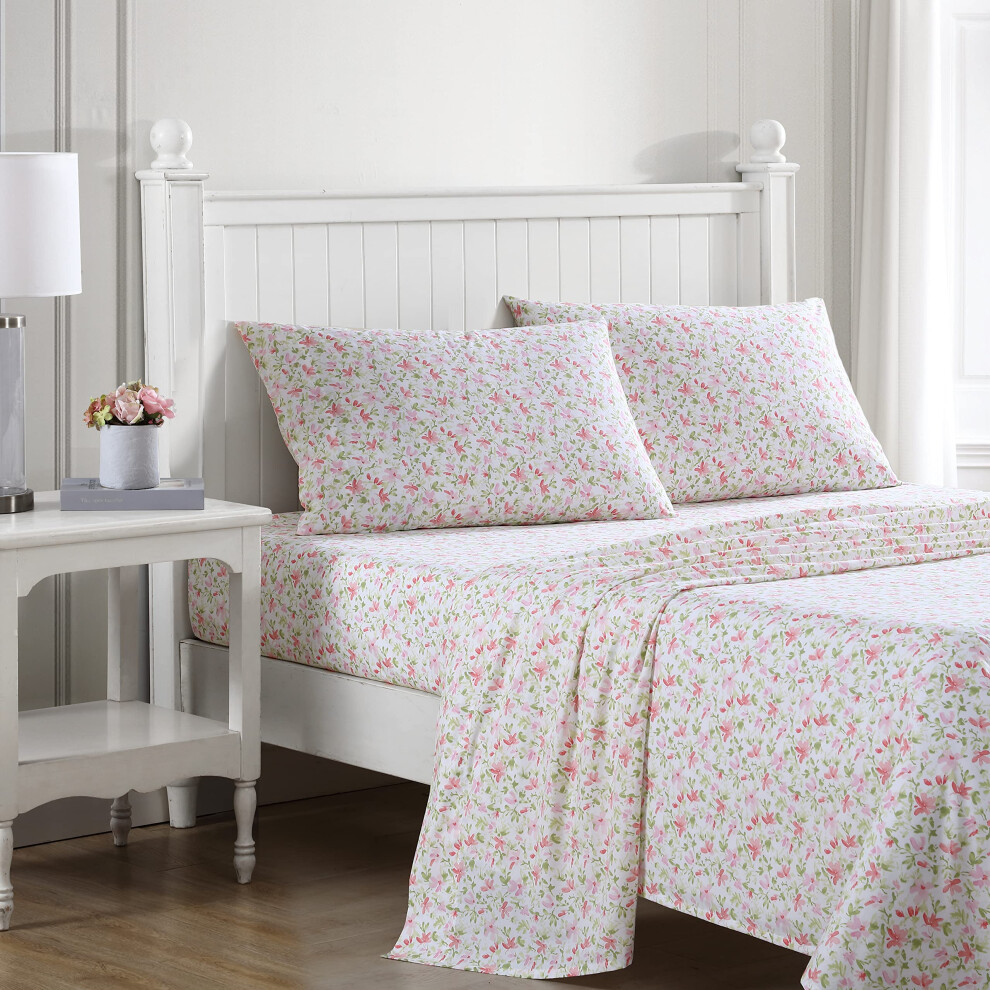 Laura Ashley - Parure de lit en percale de coton pour lit double, draps et d   coration d'int   rieur frais et frais, Norella rose pour lit double