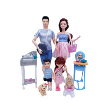 (Kylpyhuone) Happy Playset Perhe Raskaana Äiti Isä Vauvanukke rattaat Sängyn lelutarvikkeet