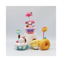 6 kpl Sanrio Dessert Melody Cinnamon Kuromi Pochacco Ornament Figurine Garage Kit