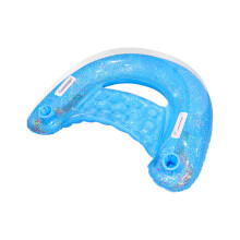 (Azul) Flotador para adultos con fila gruesa de PVC brillante, inflable, reclinable en forma de U con respaldo