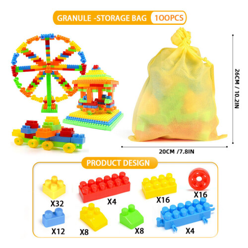 (100 PCS) Diy Childrens Plastic Building Blocks Assembly Early Education Interlocking