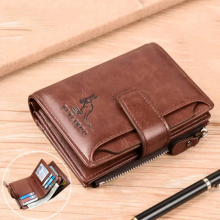 (F16313-Brown) Leather Men's Wallet Luxury Mens Purse Male Zipper