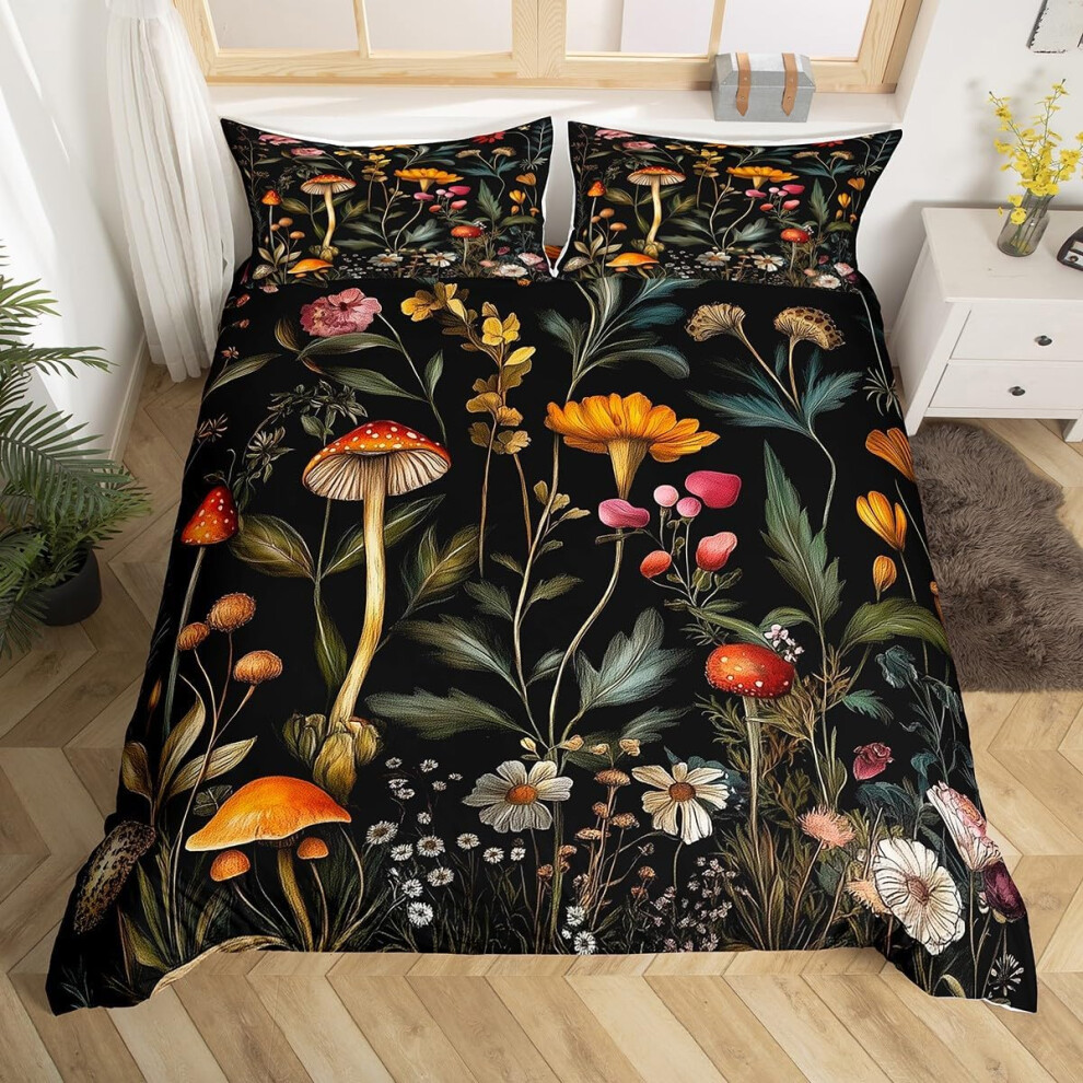 (Black Green Yellow, Double(No Comforter)) Homewish Cute Fox Animal Bedding Set For Kids Boys Girls,Woodland Wildlife Comforter Cover Double Pink Cherry Blossom Purple Butterfly Duvet Cover
