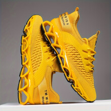 (Yellow, 7.5) Versatile Breathable Mesh Men's Sneakers - Shock-Absorbing Casual Shoes for All Seasons