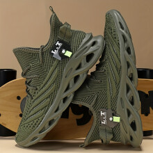 (Army Green, 13) Ultra Comfort Men's Knit Running Shoes - Breathable, Shock-Absorbing, Soft Sole, Lace-Up Design for Outdoor Jogging, Spring and Summer