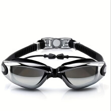 (Black Silver Plated) [Professional Swimming Goggles] High-Definition, Professional Swimming Goggles with Anti-Fog, Waterproof | Integrated Earplugs,