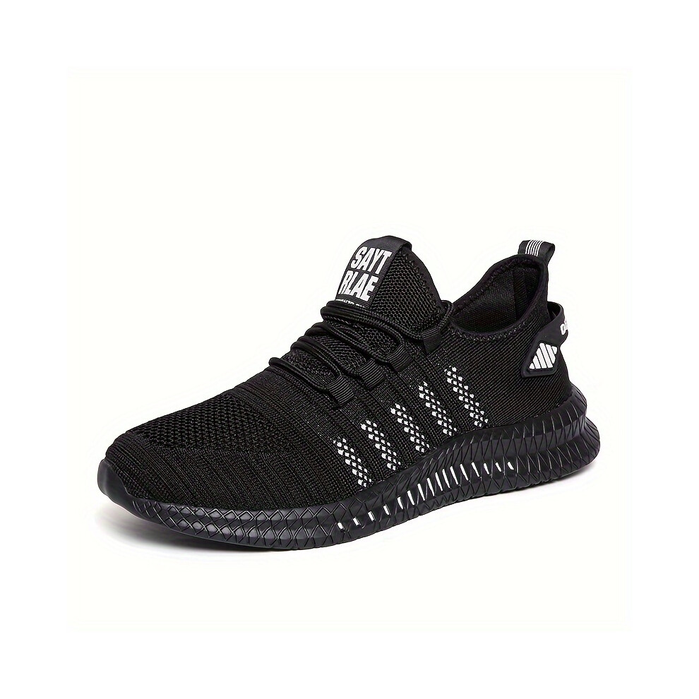 (White, 9.5) [Shock-Absorbing Fashion Sneakers] Black Breathable Sneakers - Shock-Absorbing Knit Upper All-Season Outdoor & Running Footwear with Vibrant Accents