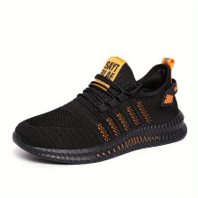 (Tangerine-red, 12.5) [Shock-Absorbing Fashion Sneakers] Black Breathable Sneakers - Shock-Absorbing Knit Upper All-Season Outdoor & Running Footwear with Vibrant Accents