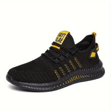 (Yellow, 12.5) [Shock-Absorbing Fashion Sneakers] Black Breathable Sneakers - Shock-Absorbing Knit Upper All-Season Outdoor & Running Footwear with Vibrant Accents