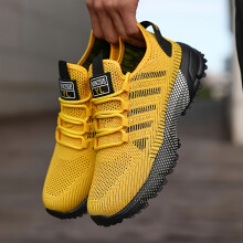 (Yellow, 12.5) [Everyday Comfort] Men's Breathable Non-Slip Athletic Sneakers - Yellow & Black Mesh Design, Lightweight Running Shoes