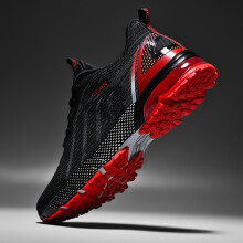 (Black&Red, 12.5) Shock Absorption Breathable Running Shoes, Non Slip Lace Up Sneakers For Men's Outdoor Training Workout