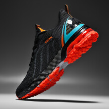 (Black Orange, 12.5) Shock Absorption Breathable Running Shoes, Non Slip Lace Up Sneakers For Men's Outdoor Training Workout