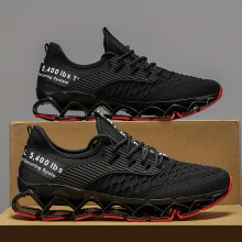 (Black&Red, 10.5) Men's Breathable Sneakers - Comfortable Casual Running Shoes with Lace-Up Design, Durable Sole