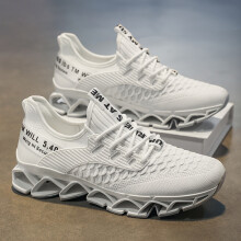 (White, 6.5) Men's Breathable Sneakers - Comfortable Casual Running Shoes with Lace-Up Design, Durable Sole
