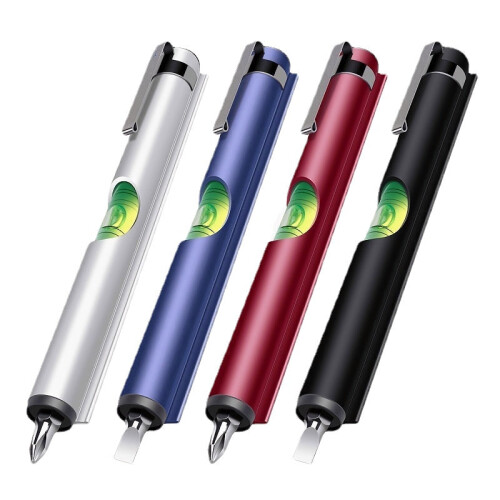 (Blue) Mini Portable Pen Type Level With Hexagonal Drill Bit Screwdriver Ruler 1