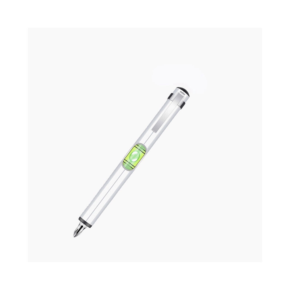 (Sliver) Mini Portable Pen Type Level With Hexagonal Drill Bit Screwdriver Ruler