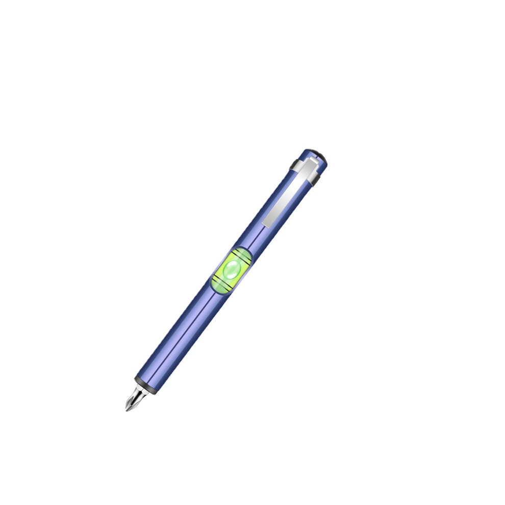 (Blue) Mini Portable Pen Type Level With Hexagonal Drill Bit Screwdriver Ruler
