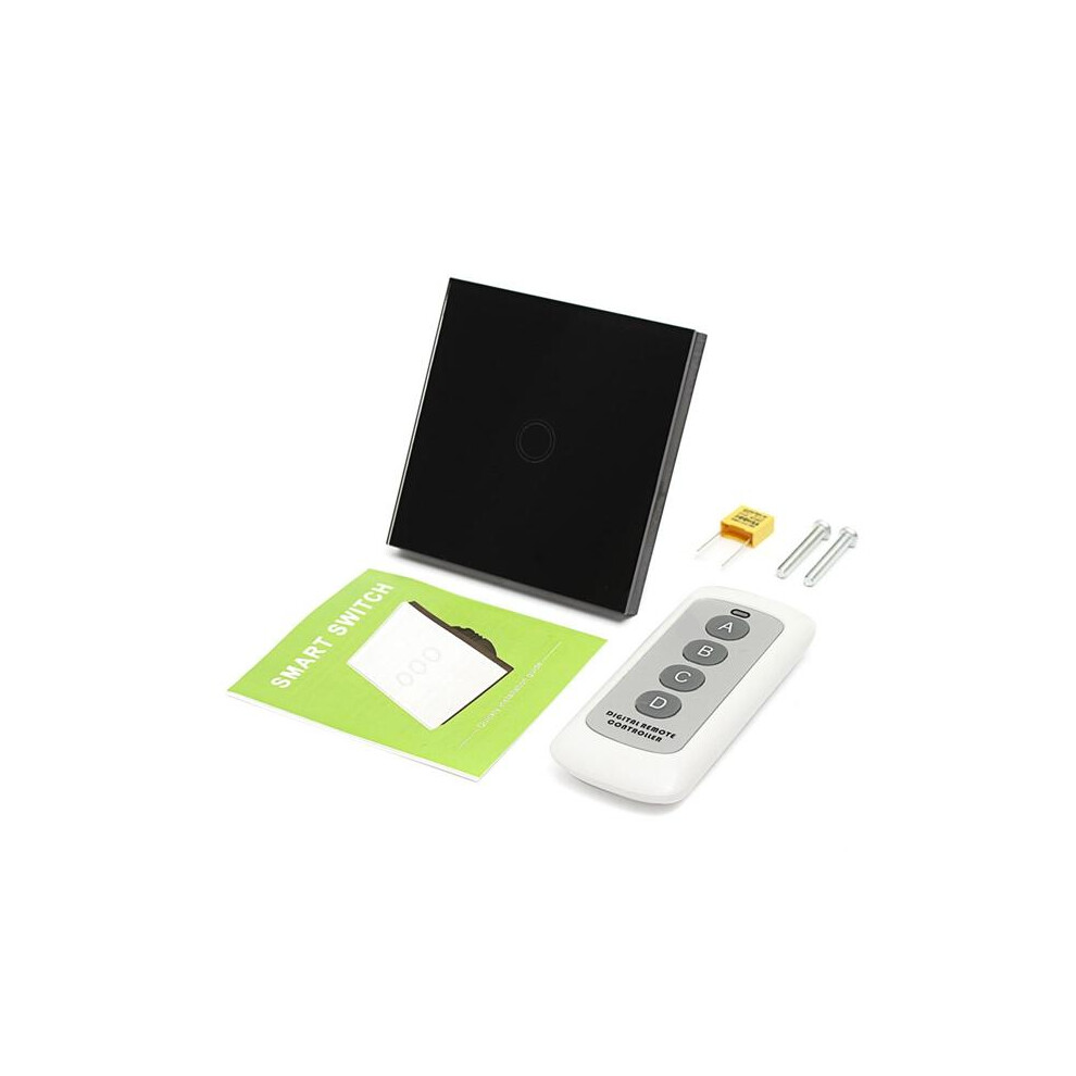 (Black) 1 Way 1 Gang Crystal Glass Panel Touch Light Wall Switch Remote Controller 9495687532301