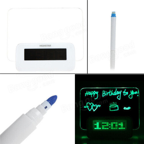 (White) Model B Fluorescent Message Board Alarm Clock Memo Calendar Thermometer Light 1