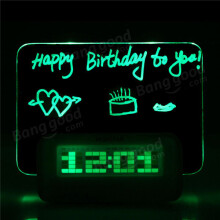(Black) Model B Fluorescent Message Board Alarm Clock Memo Calendar Thermometer Light
