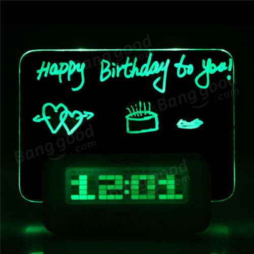 (Black) Model B Fluorescent Message Board Alarm Clock Memo Calendar Thermometer Light