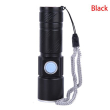 (Black) USB Built-in battery Rechargeable lasting Flashlight Q5 3 modes mini Zoom Light flash Waterproof Tactical Camping Bike Torch