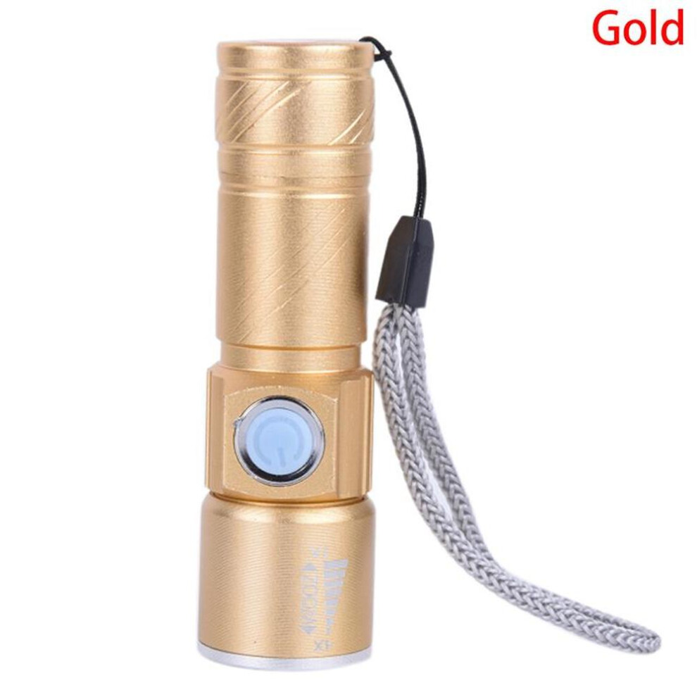 (Golden) USB Built-in battery Rechargeable lasting Flashlight Q5 3 modes mini Zoom Light flash Waterproof Tactical Camping Bike Torch