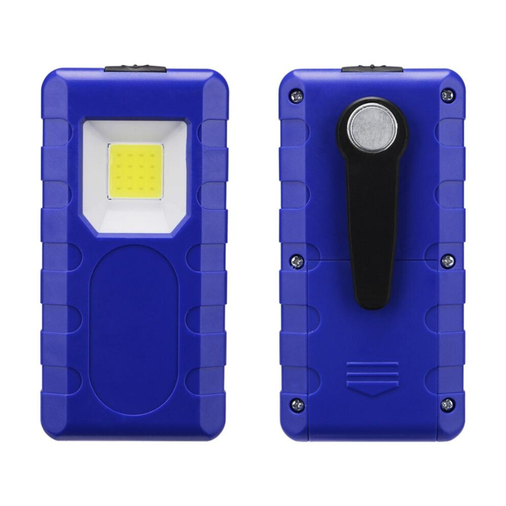 (Blue) 3W Portable COB Pocket Work Light Magnetic Pen Clip Camping Lamp Car Inspection Flashlight