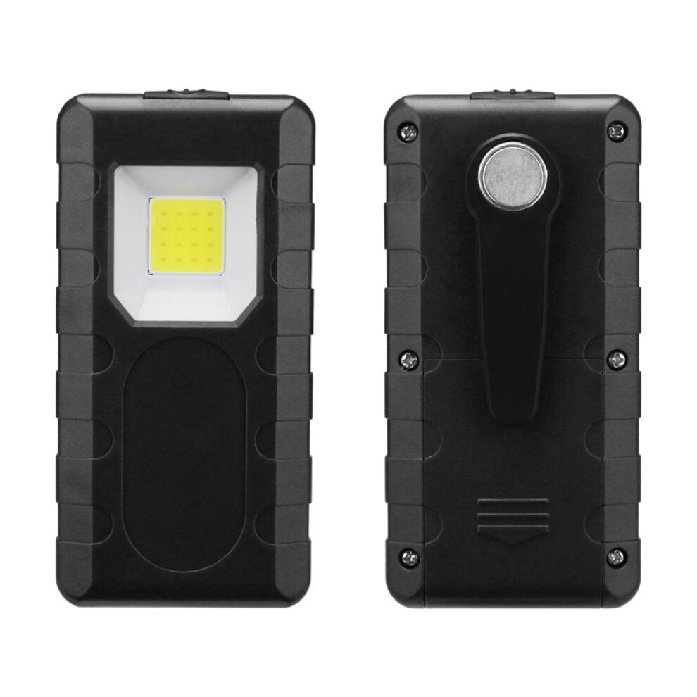 (Black) 3W Portable COB Pocket Work Light Magnetic Pen Clip Camping Lamp Car Inspection Flashlight