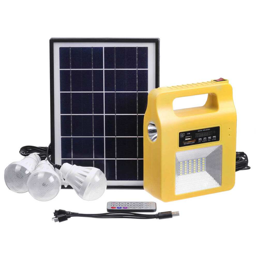 (Yellow) Portable bluetooth Solar Generator System Emergency LED Light Bulb Camping Radio Player+Remote Control