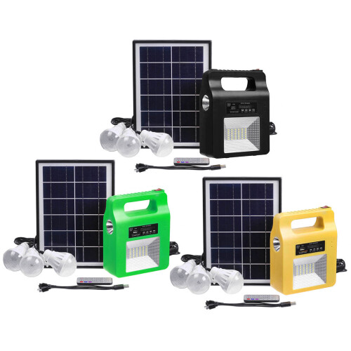 (Black) Portable bluetooth Solar Generator System Emergency LED Light Bulb Camping Radio Player+Remote Control 1