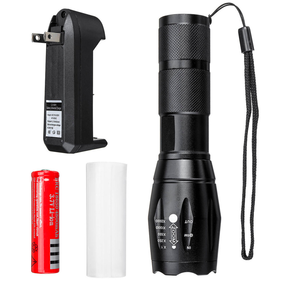 (US) 10W LED Flashlight Rechargeable 5 Modes Tactical Torch Light 18650 Battery US/EU/UK Plug