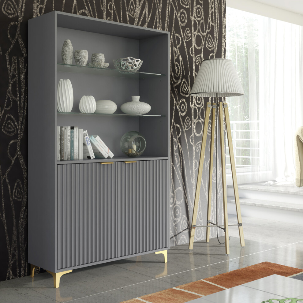 Tide Crest 175cm Display Cabinet Dark Grey - Fluted Design