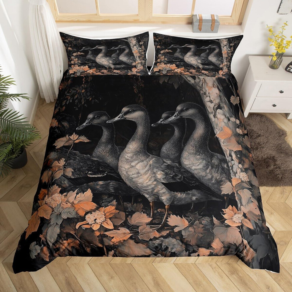 (Black Beige, Double(No Comforter)) Homewish Wild Duck Duvet Cover Double, Hunting Farmhouse Bedding Sets For Kids Teens Adults, Animals Rustic Woodland Microfiber No Comforter Duvet