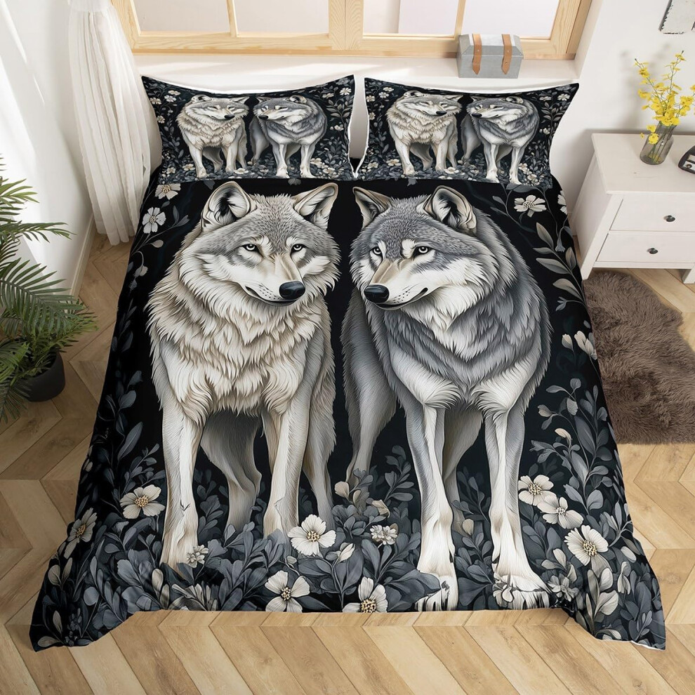 (Black White, King(No Comforter)) Homewish Wild Duck Duvet Cover Double, Hunting Farmhouse Bedding Sets For Kids Teens Adults, Animals Rustic Woodland White,Black
