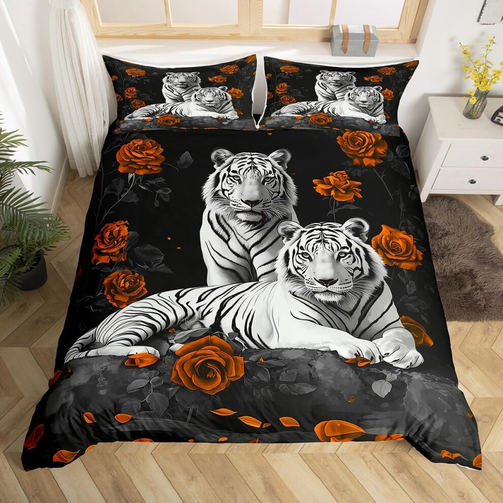 (Orange Gary, Double(No Comforter)) Homewish Gary Tiger Bedding Set Orange Rose Painting Comforter Cover,Romantic Tigers Duvet Cover Double African Sa