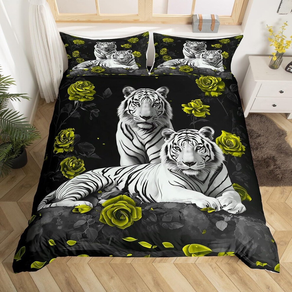 (Yellow Gary, Double(No Comforter)) Homewish Gary Tiger Bedding Set Orange Rose Painting Comforter Cover,Romantic Tigers Duvet Cover Double African Sa