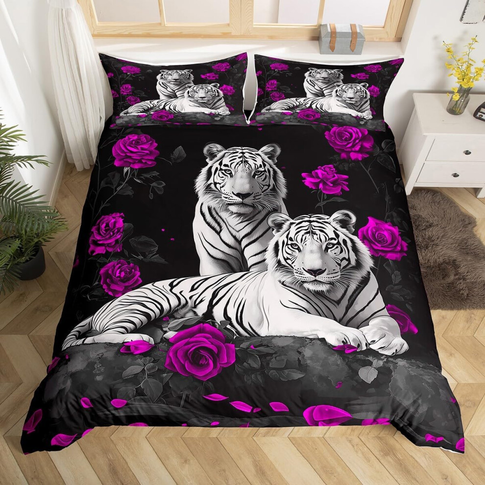 (Purple Gary, Single(No Comforter)) Homewish Gary Tiger Bedding Set Orange Rose Painting Comforter Cover,Romantic Tigers Duvet Cover Double African Sa