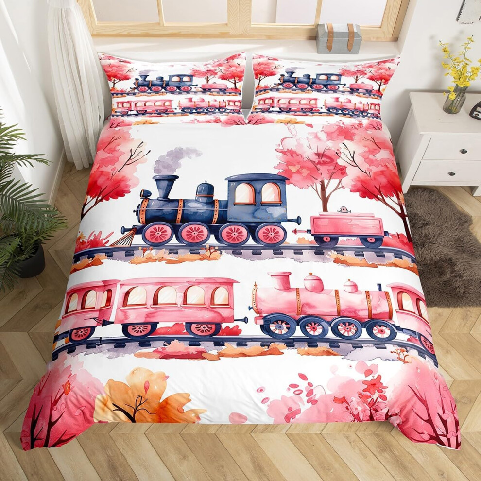 (, Double(No Comforter)) Homewish Paris Bedding Set Romantic Eiffel Tower Painting Comforter Cover,Fall Leaves Cityscape Duvet Cover Double Paris Pink
