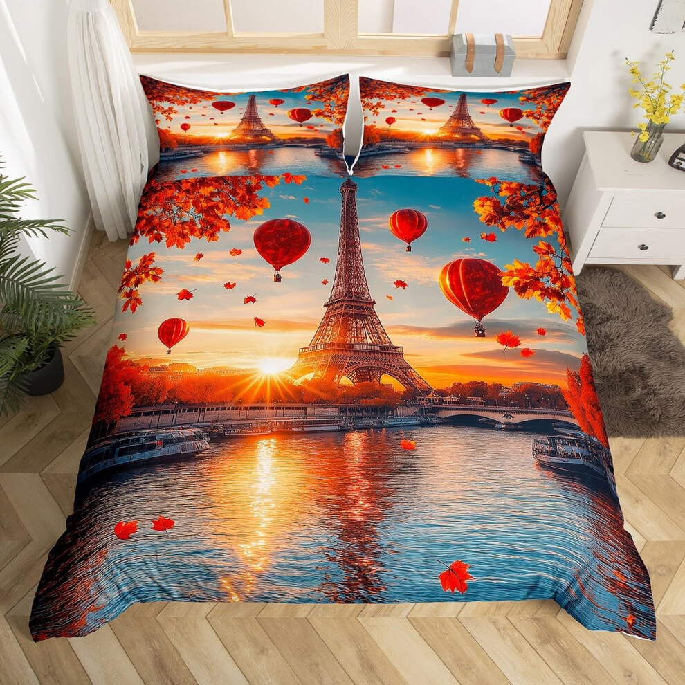 ( Gary, Double(No Comforter)) Homewish Paris Bedding Set Romantic Eiffel Tower Painting Comforter Cover,Fall Leaves Cityscape Duvet Cover Double Yellow